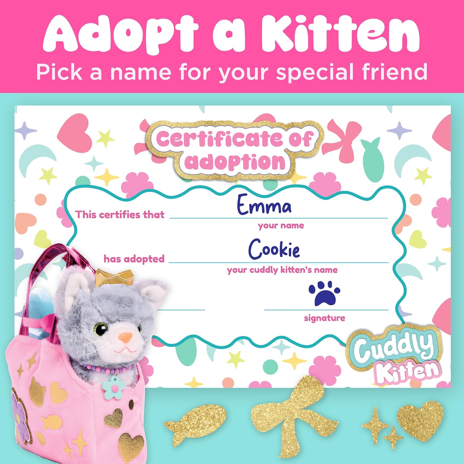 Creativity for Kids Cuddly Kitten Kit | Adopt, Accessorize & Decorate a Plush Pet | Toddler Purse & BFF Jewelry Gift for Girls | Encourages Imaginative Play & Fine Motor Skills (Ages 4+)