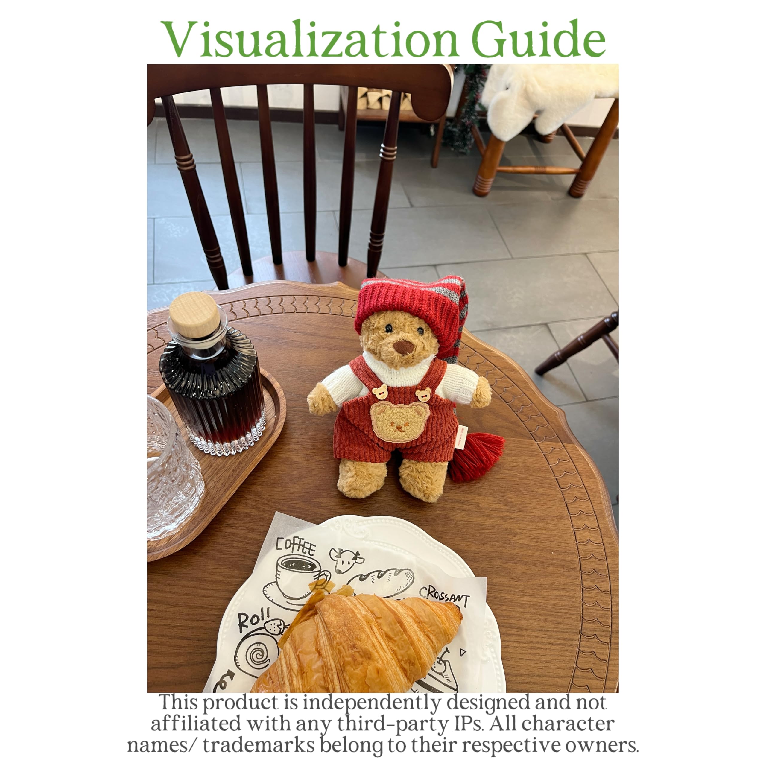 LICHADUOLE 7-inch Teddybear Christmas Outfit 16cm: 3-Piece Set (Sweater + Corduroy Overalls + Elf Hat) for Tiny Bartholomew Bear(NO Doll)