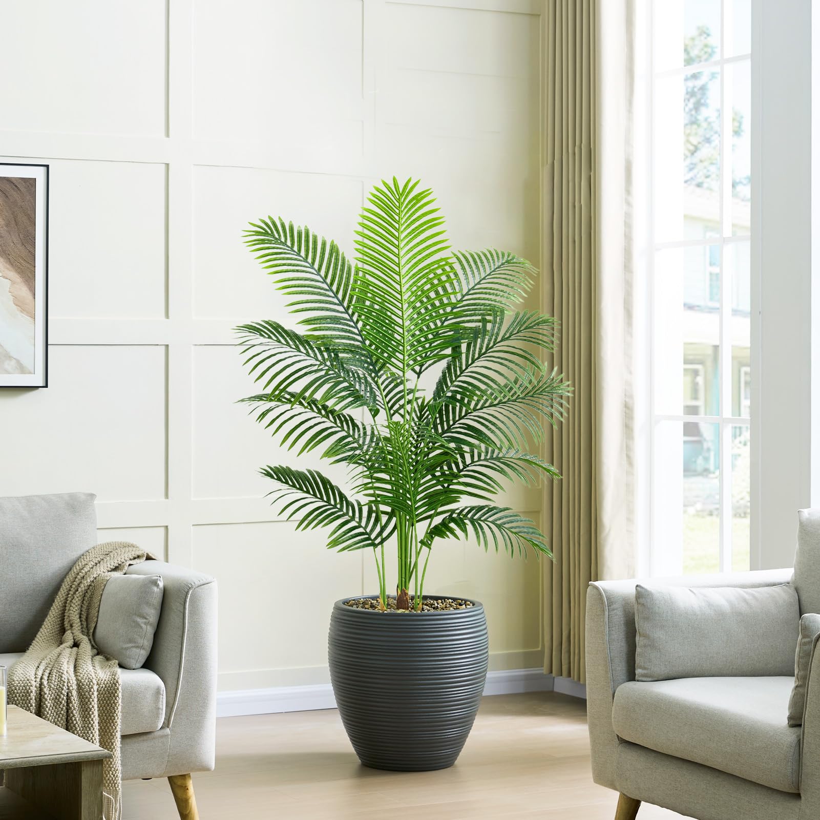 Palmier Artificiel Arnusa en Pot 120cm, Plante Artificielle Areca Interieur, Arbre Artificiel Décorative pour Salon Balcon Chambre Bureau (Pot Noir, 120cm)