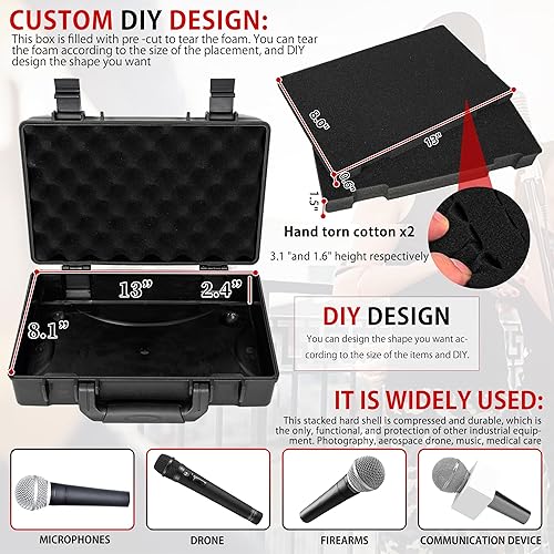 Miniatura 29 de Estuche de transporte rígido de 17 pulgadas, resistente al agua y caja de almacenamiento con espuma personalizable, caja de herramientas protectora