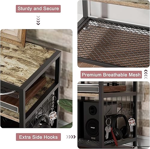 Miniatura 5 de VECELO Soporte de TV para televisión de 70 pulgadas, mesa consola con estantes de almacenamiento y ganchos, centro de entretenimiento de 3 niveles
