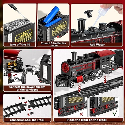 Miniatura 3 de Tren de Navidad, juego de tren para niños de 4 a 8 años, juegos de tren de Navidad para alrededor del árbol, juguetes eléctricos con humo, luces
