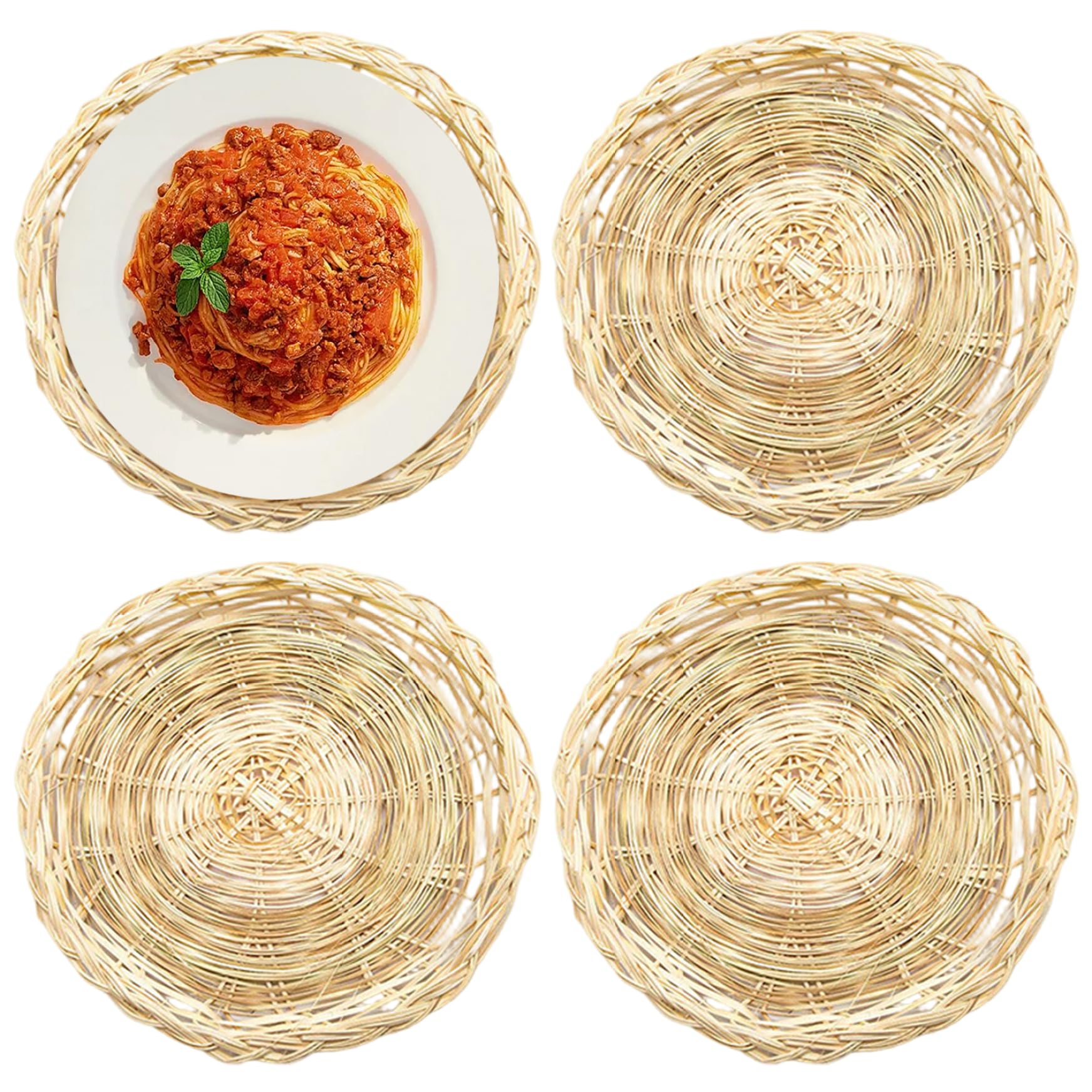 Ginwrek Khaki Wicker Plate Holders 4Pcs Bamboo Paper Plate Holder 10 Inch Bamboo Woven Reusable Paper Holders For Picnic Home Party And Daily Dinning
