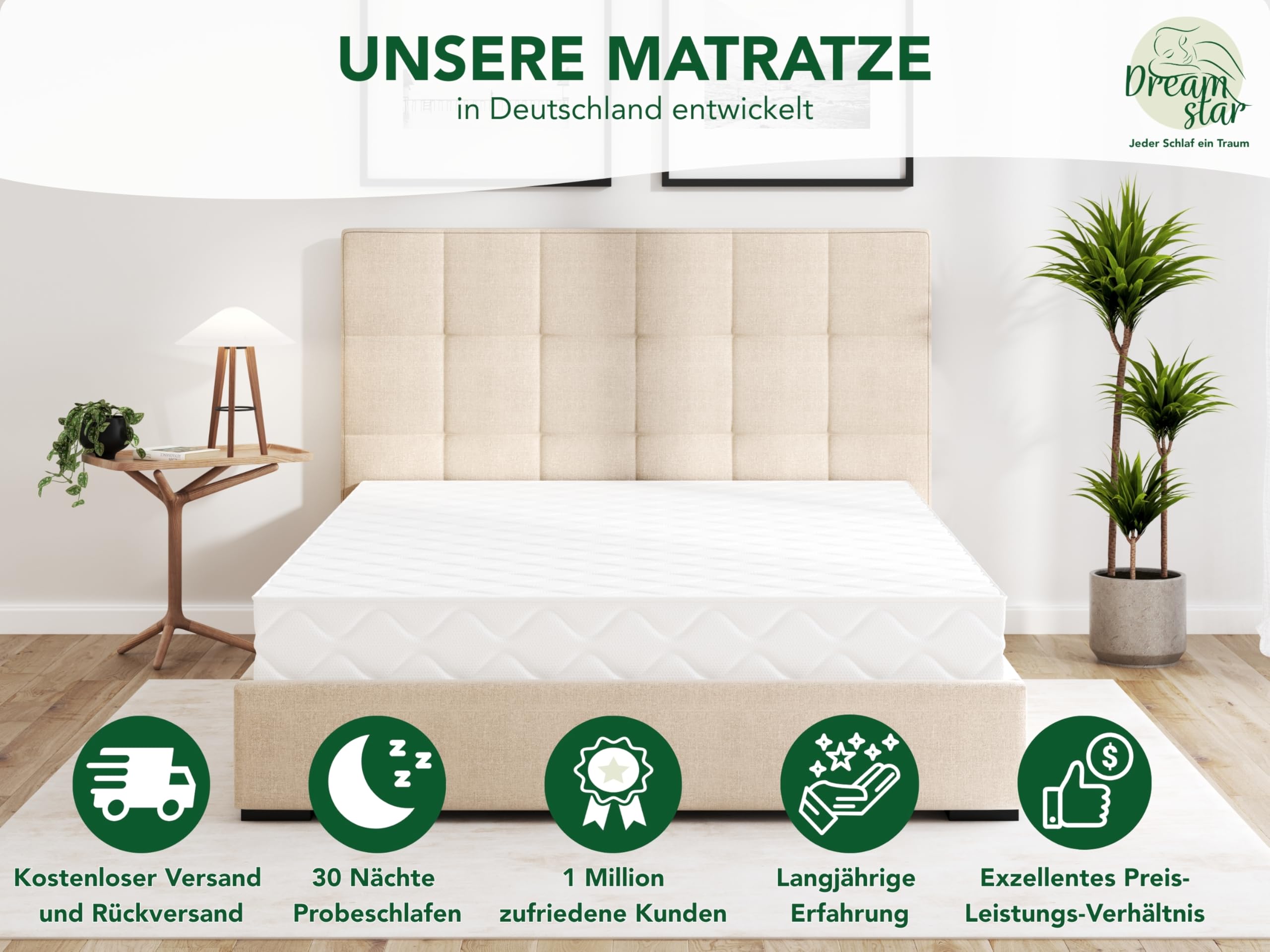 DREAMSTAR Ergo Flex XXL Duo 7-Zonen Matratze 140x200 cm | H2&H3 | Ergonomische Kaltschaummatratze | Hypoallergen & Antibakteriell | Bezug abnehmbar & waschbar | Öko-TEX® | (22cm, 140 x 200 cm)