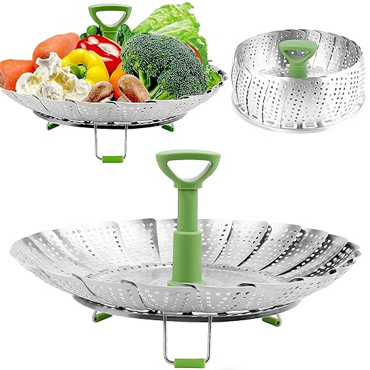 Steamer Basket Stainless Steel Vegetable Steamer Basket Folding Steamer Insert for Veggie Fish Seafood Cooking, Expandable to Fit Various Size Pot (5.1" to 9")