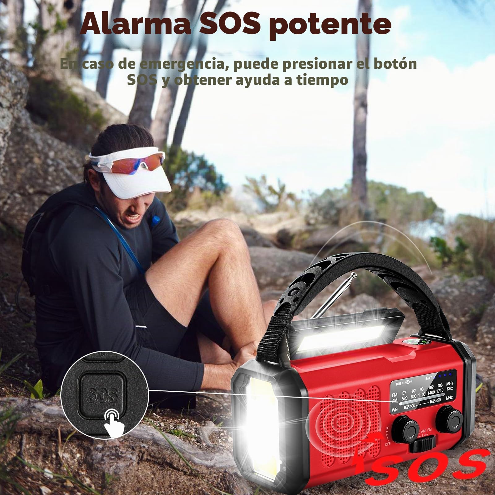 QAUYYW Radio de emergencia de manivela, 37 000 mWh, energía solar, radio meteorológica portátil NOAA AM FM con linterna de 3 modos y linterna de lectura, cargador de teléfono móvil, señal