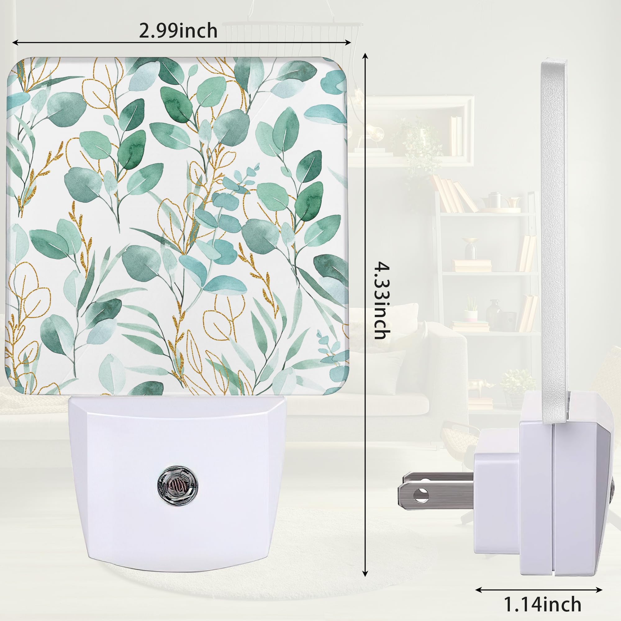 ZTHLL Eucalyptus Green Leaf Night Light Night Light Plug into Wall with Dusk to Dawn Sensor LED Lamp — view 2