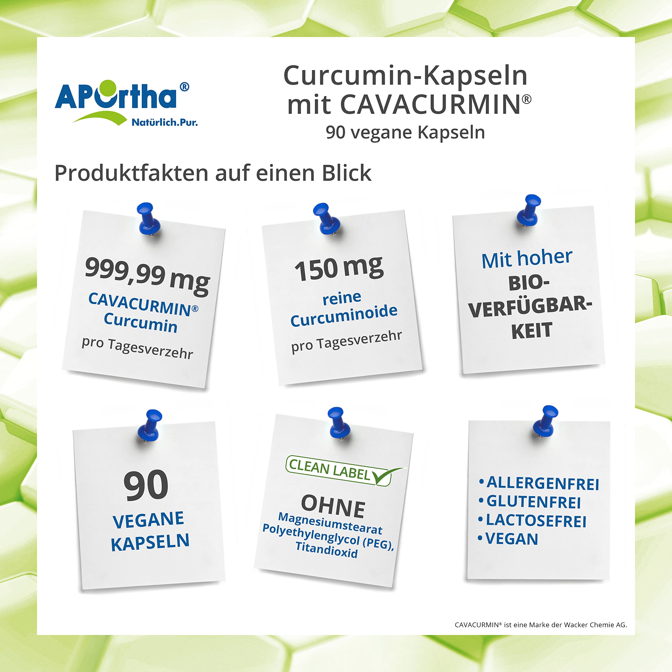 APOrtha® Curcumin-Kapseln mit CAVACURMIN®, 90 vegane Kapseln, Hochdosiert mit 999,99mg Curcumin pro Tagesverzehr, gewonnen aus Curcuma, 90 Kapseln für 30 Tage, vegan, glutenfrei, allergenfrei
