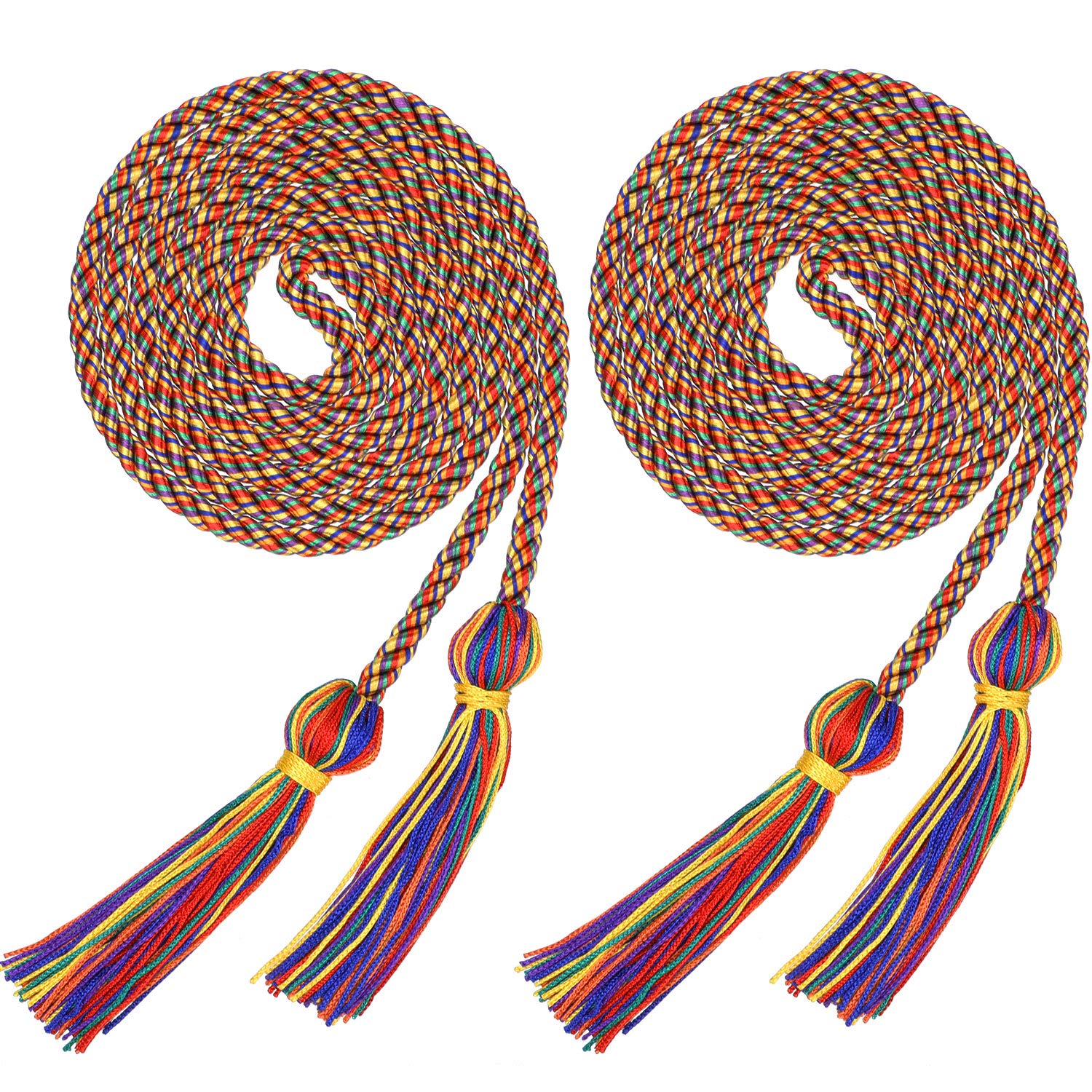 Yaomiao 2 Pieces Graduation Cords Polyester Yarn 2026 Honor Cord with Tassel for Graduation Students(Rainbow)