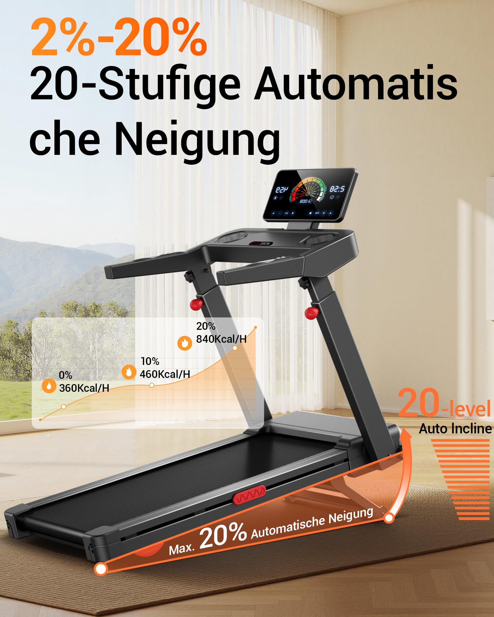 Cursor bieżnia do domu z automatycznym nachyleniem 20% | Bieżnia 14 km/h, z 4-stopniową regulacją konsoli, 3,5 HP Treadmill for Home z wyświetlaczem LED, maks. 180 kg