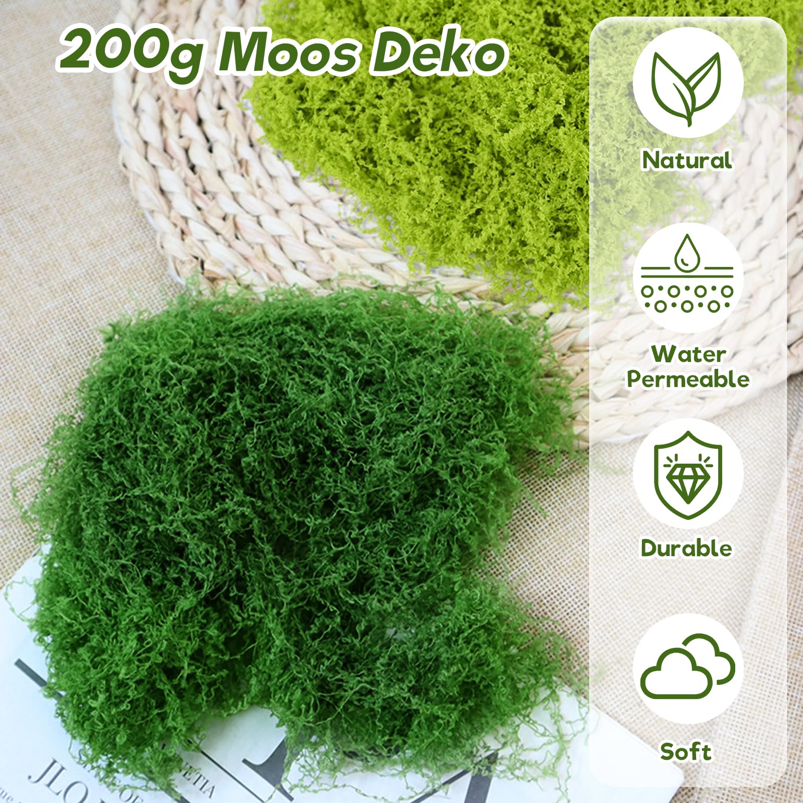 200g Di Muschio Artificiale Decorativo, Verde Chiaro E Verde Scuro, Per Terrari, Presepi, Acquari, Modellismo E Fai-da-te - 2