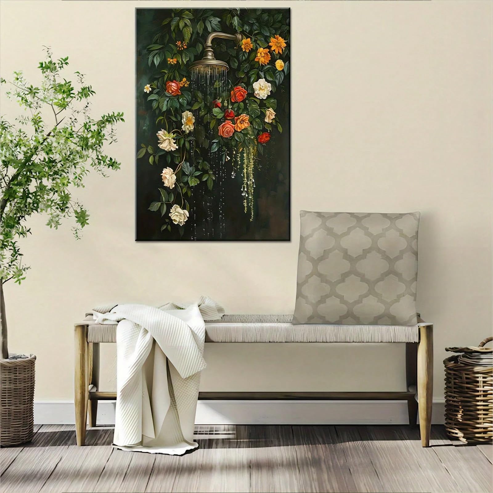 lámina decorativa botánica para pared, ideal para la decoración del baño (30x40cm/Con marco)