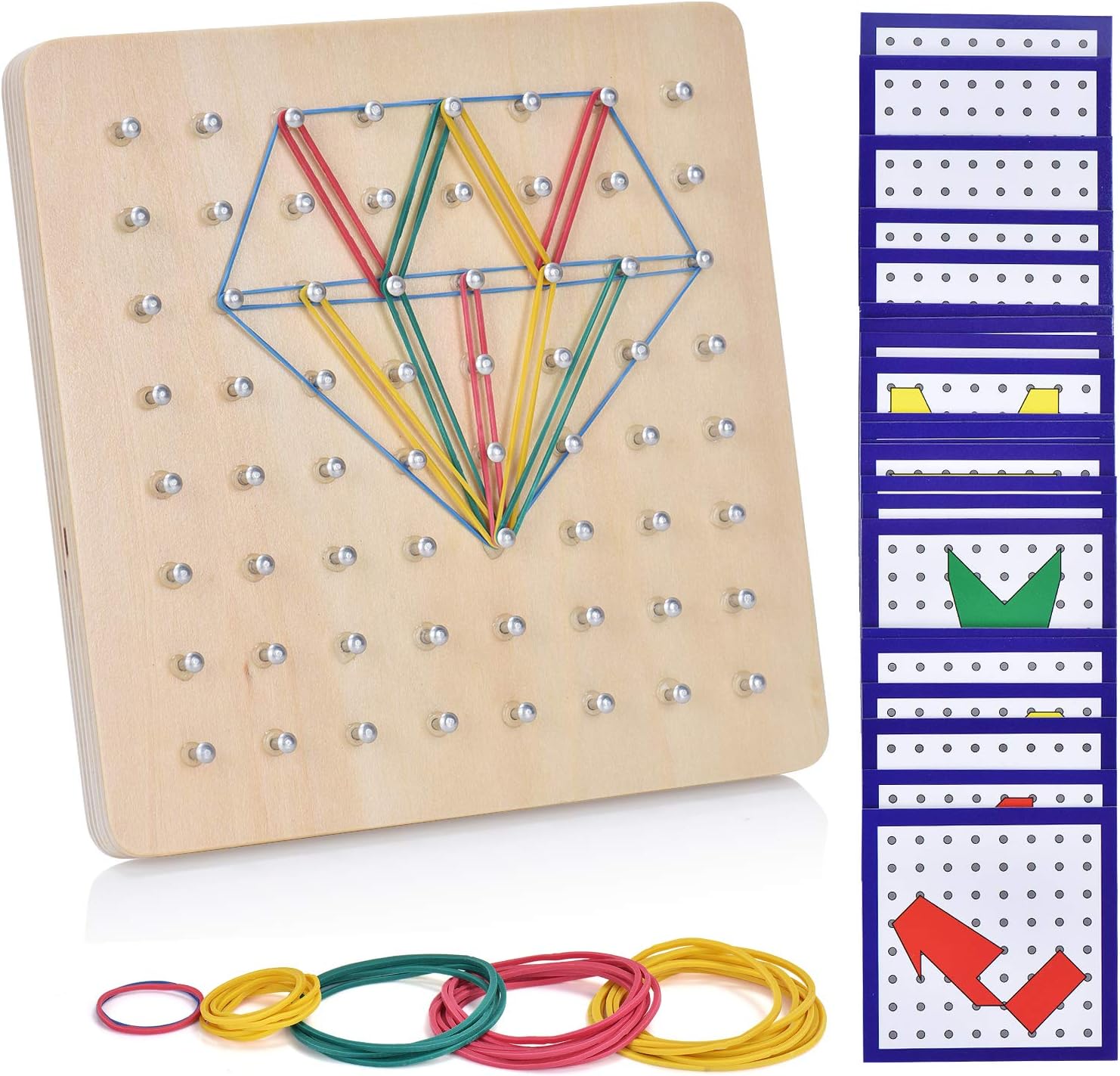 Ulikey Wood Geoboard Set Geometry Board Montessori Board Wood Toy Lacing Boards for Children Inspire Kid's Imagination and Creativity