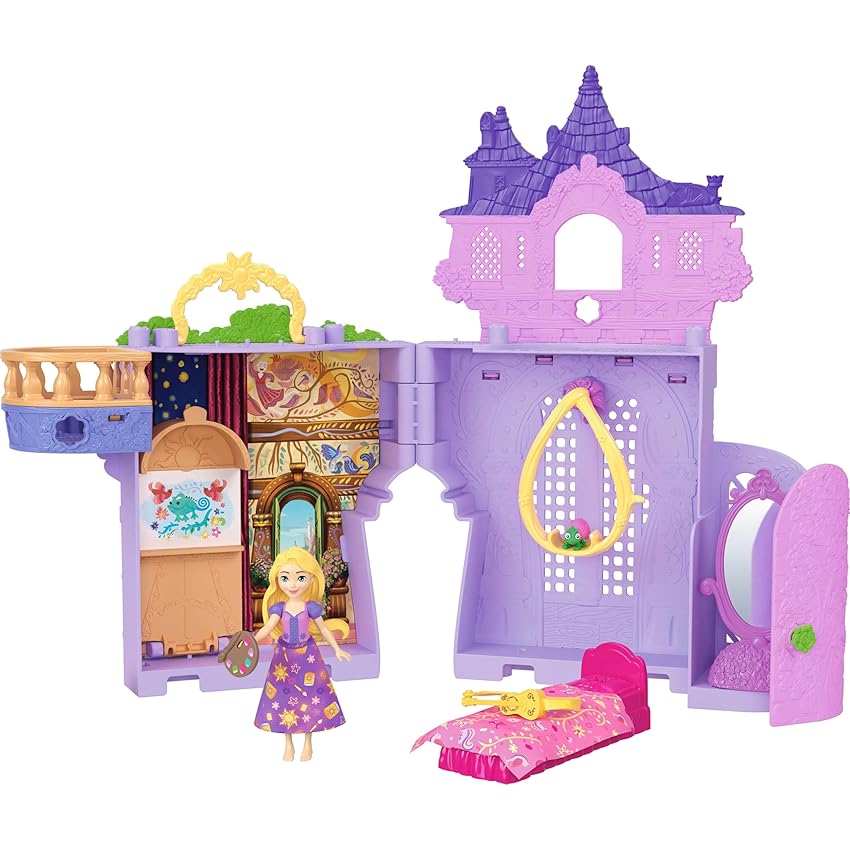 Mattel Disney Princess - La Torre di Rapunzel, set componibile ispirato al film con una mini bambola Rapunzel, 1 personaggio Pascal e 7 accessori inclusi, giocattolo per bambini, 3+ anni, JDP61