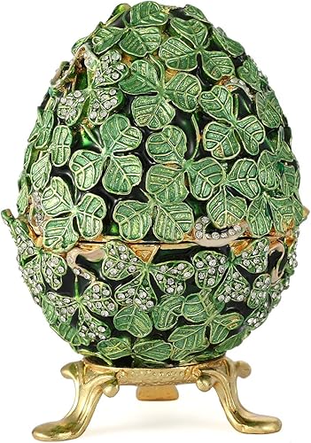 Miniatura 2 de Huevo de Pascua estilo hoja verde esmaltada caja de baratijas con bisagras adornos clásicos de metal regalo para decoración del hogar