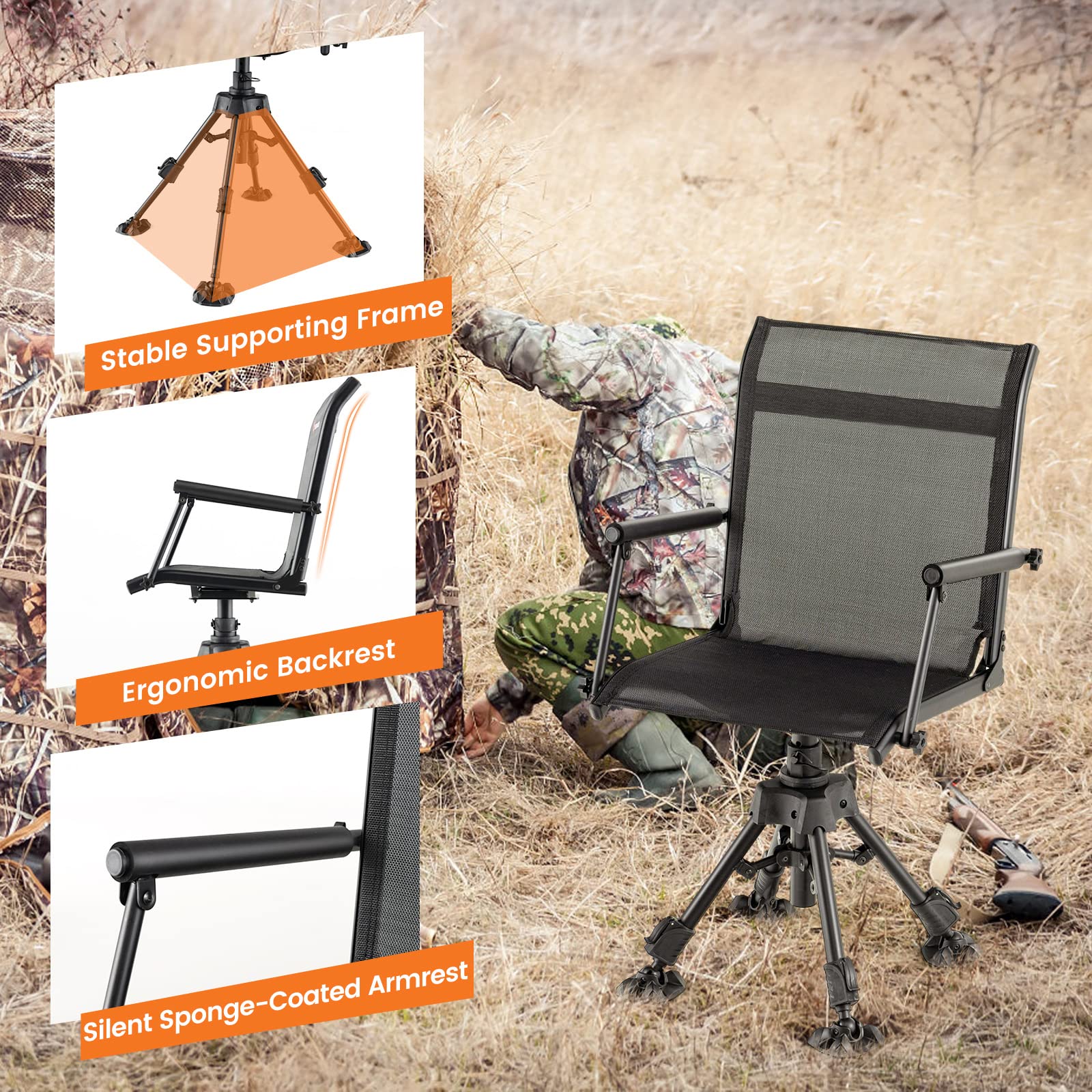 Giantex Swivel Hunting Blind Chair - Foldable 360° Hunter Chair with Oversized Duck Feet, Padded Armrests, 5 Height Adjustable, 331 lbs Capacity Portable Hunt Gear and Equipment, Rotating Hunt Chair