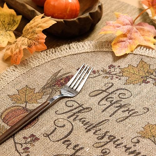 Miniatura 4 de FunWheat Juego de 12 manteles individuales redondos de Acción de Gracias para mesas de comedor, manteles individuales tejidos lavables