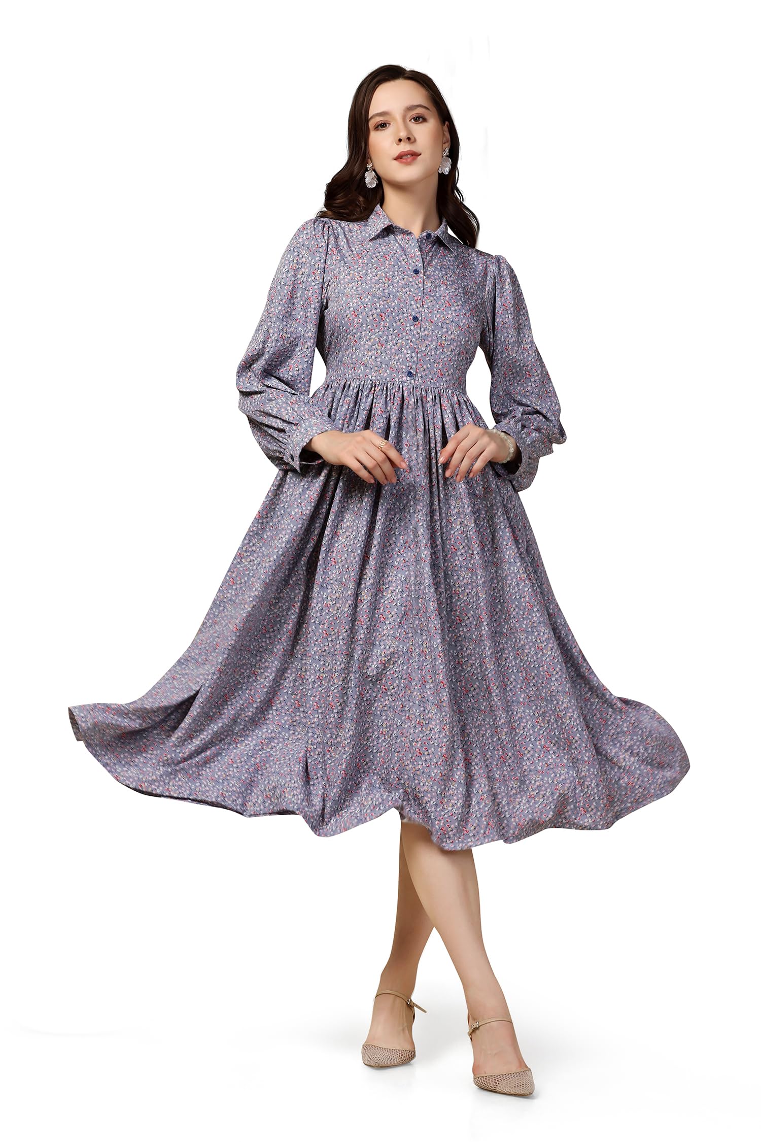 Fashion DreamWomen's Fit And Flare Midi Polyester Printed Dress