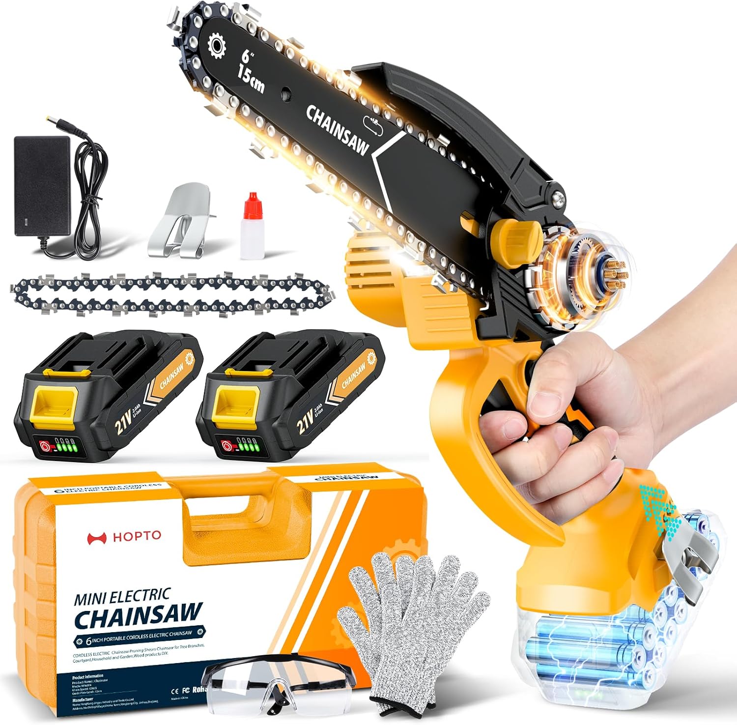 6-Inch mini cordless chainsaw with 2 pack batteries