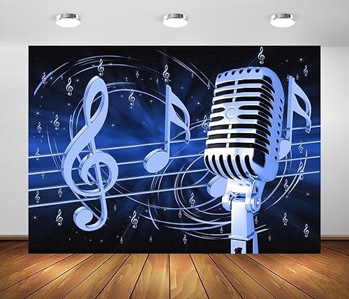 BELECO 5x3ft Fabric Microphone Music Backdrop Music Notation Musical Notes