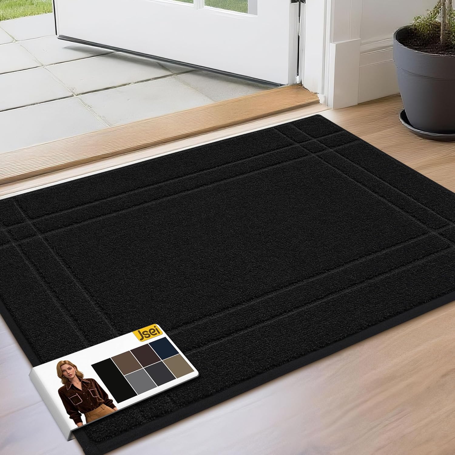JSEI Entryway Rugs Doormat 20"x32", Non-Slip Dirt Trapper Door Mats Indoor, Washable Absorbent and Stain Resist Welcome Floor Mat for Front Door, Dog Door Mat, Dirty Wet Shoes & Paws, Black