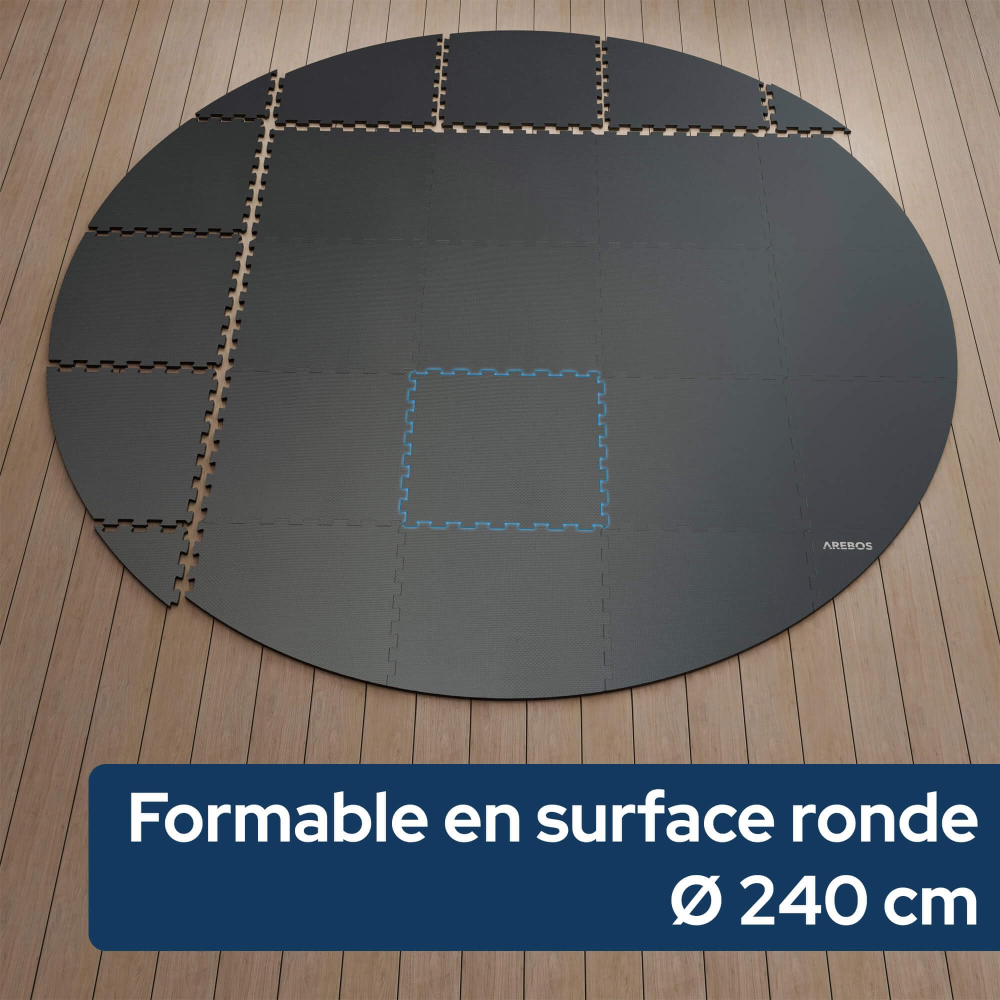 AREBOS Tapis de Protection Rond Ø 240 cm pour Piscine et Spa | Tapis Puzzle Isolant et antidérapant | Protection pour extérieur & Whirlpool Gonflable