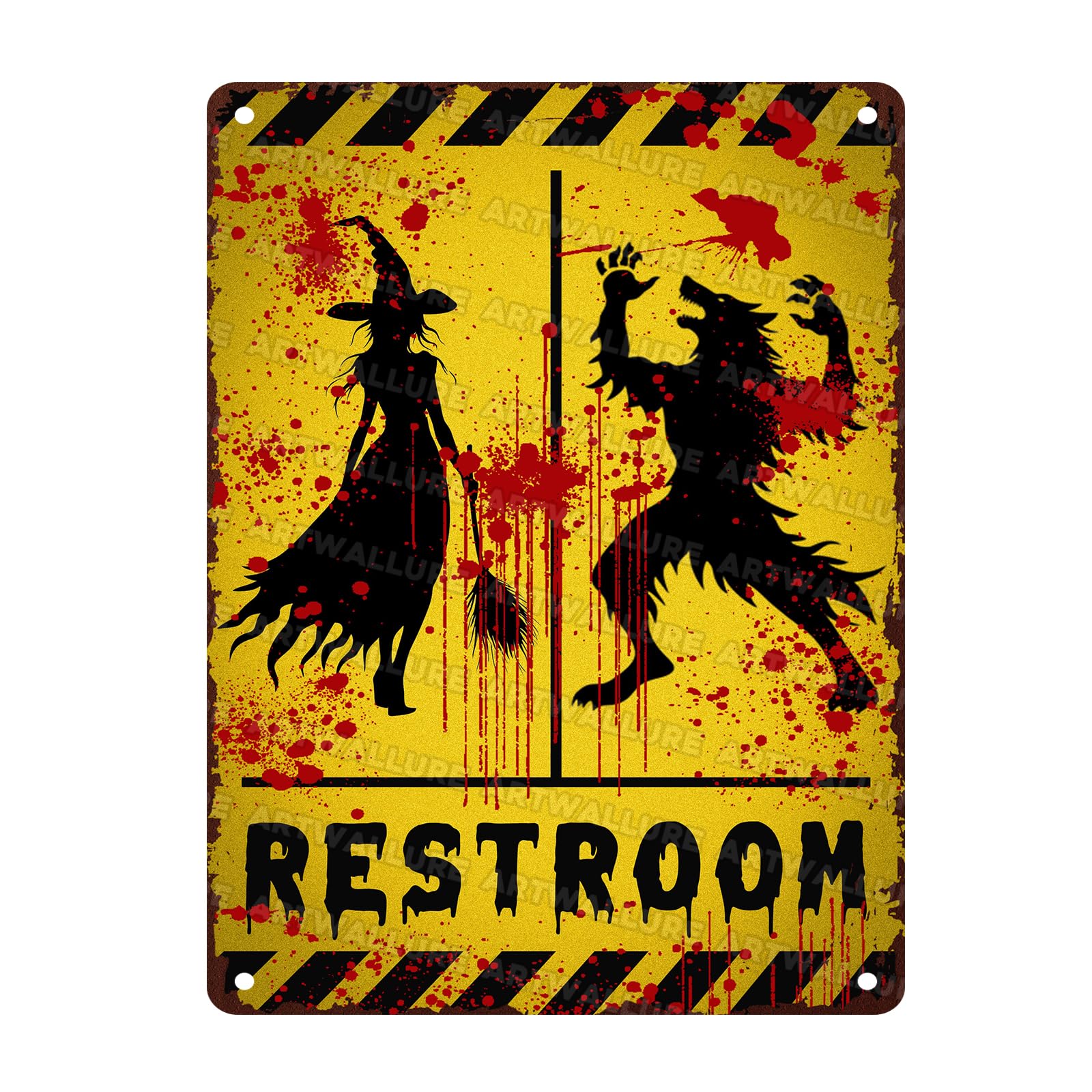 Halloween Restroom Decor Vintage Rustic Wall Art Retro Tin Plaque Iron Painting Funny Toilet Door 12x16inch
