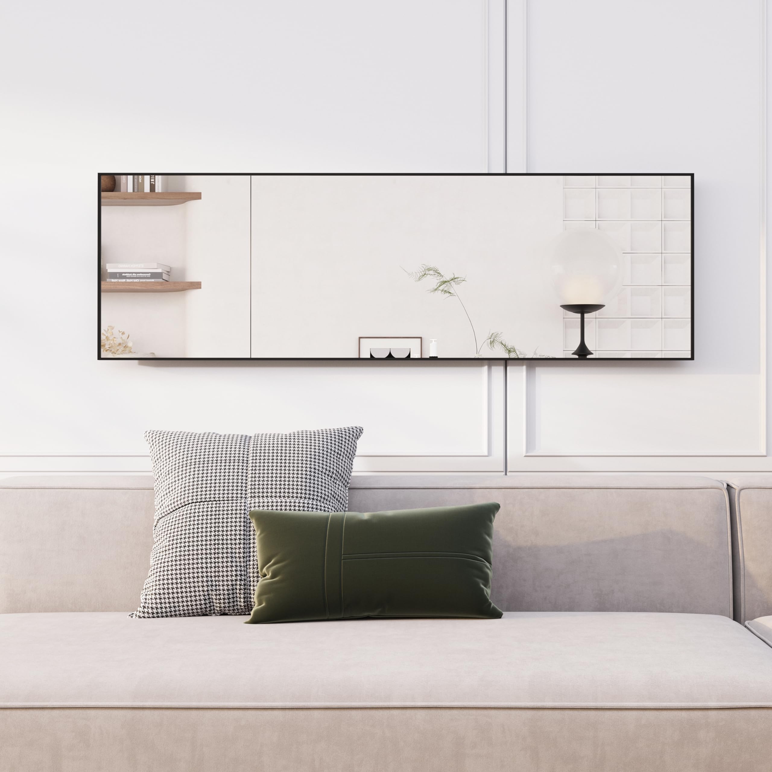 Lustro stojące z czarną metalową ramą 140 x 40 cm lustro pełne | Rama ze stopu aluminium, szkło hartowane, stojąca lub wisząca na ścianie do sypialni, salonu, korytarza