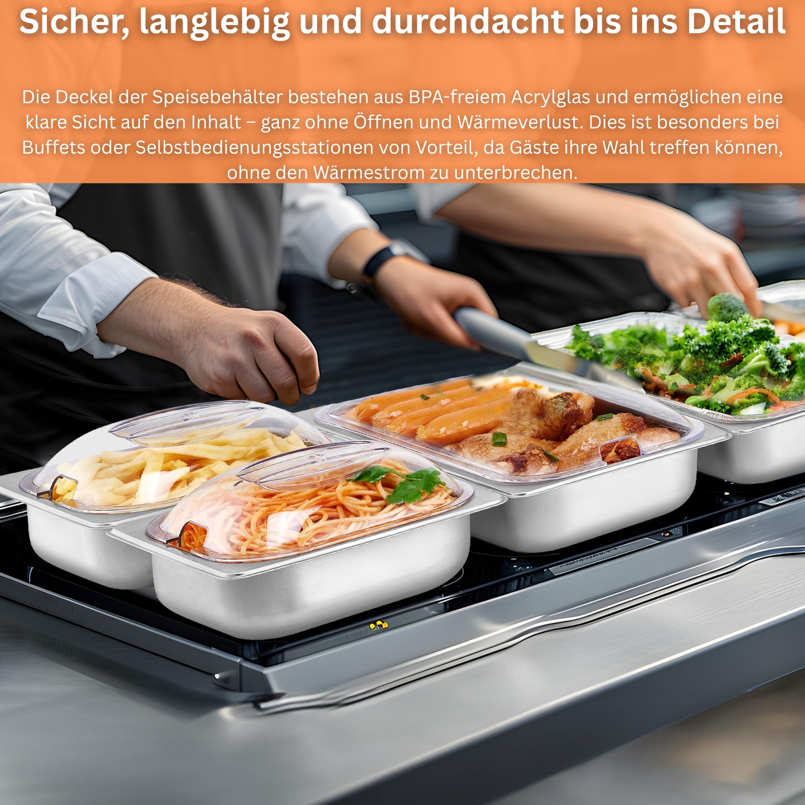 Buffetwärmer Warmhalteplatte 300 Watt 4 Speisebehälter Chafing Dishes