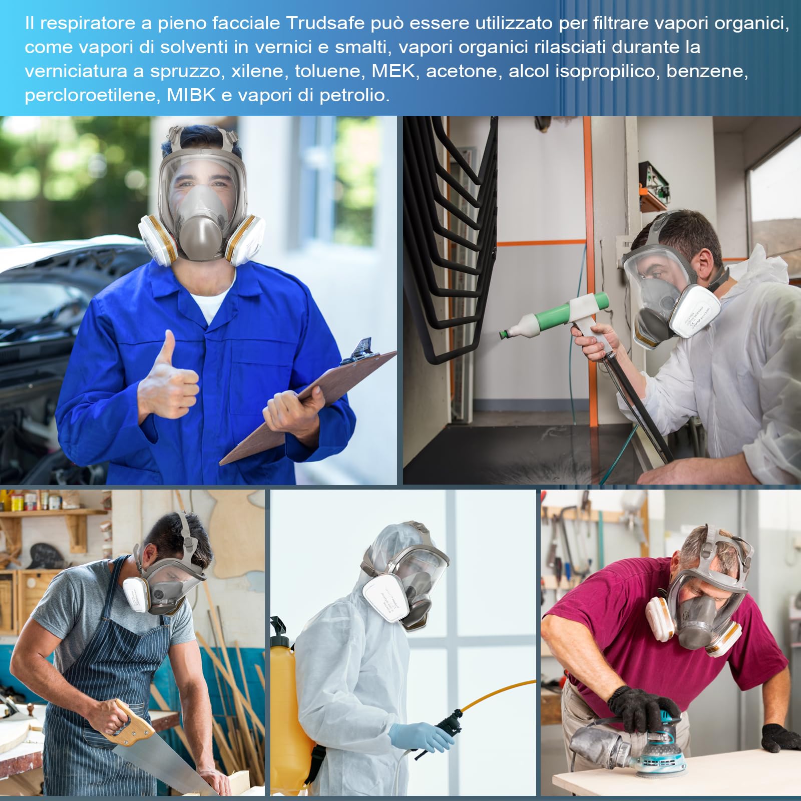 Trudsafe 27 in 1 Maschera Respiratoria a Pieno Facciale 6800 con Cartuccia di Vapore Organico 6001 e 10 Pezzi di Copertura per Lenti 6885, Maschera Respiratoria con Filtri per Verniciatura