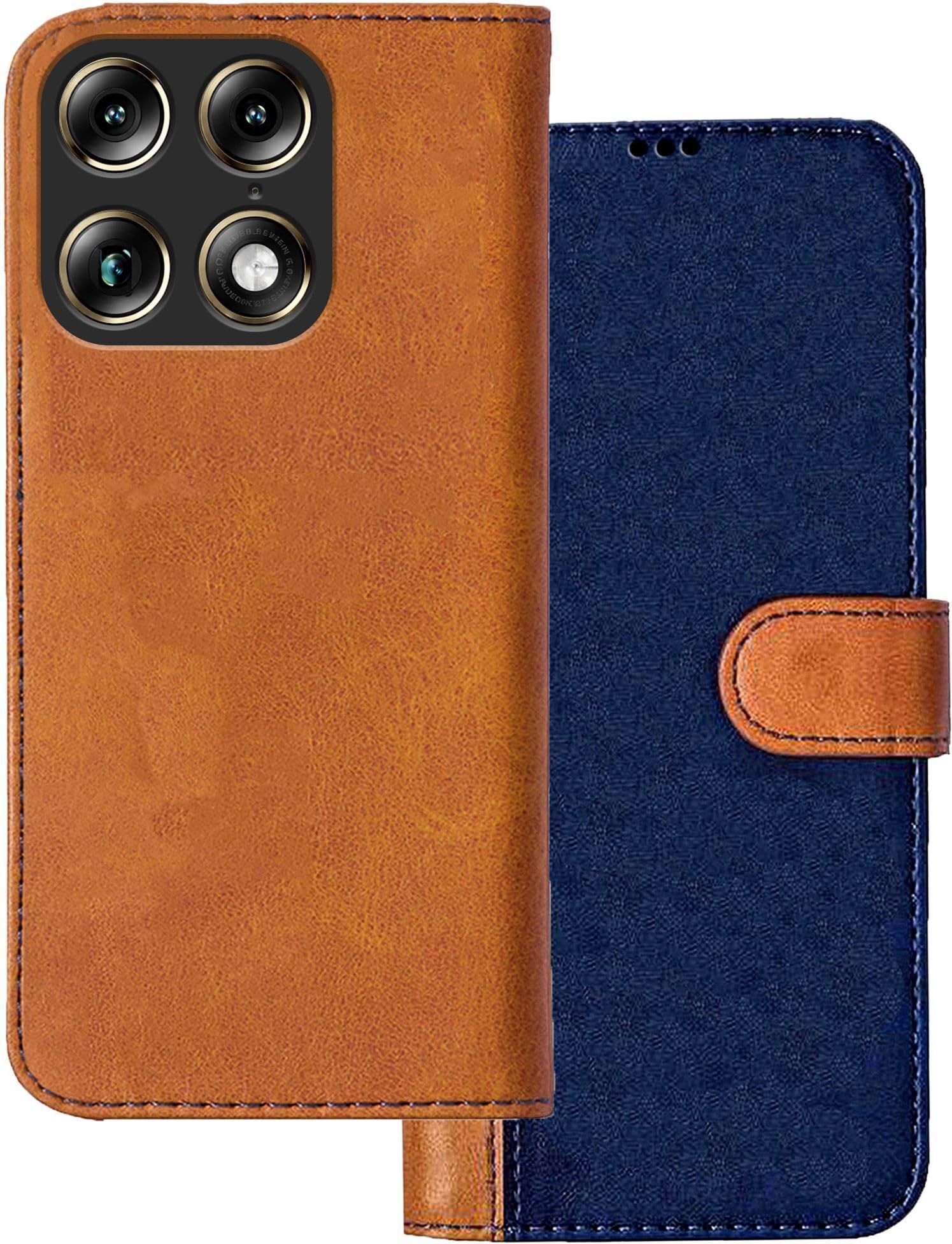 Flip Cover for Motorola Moto Signature 5G Inbuilt Stand and Inside Cards Pocket | Dual-Colour | 360 Degree Protection | Magnetic Clutch Flip Cover for Moto Signature (Blue & Brown)