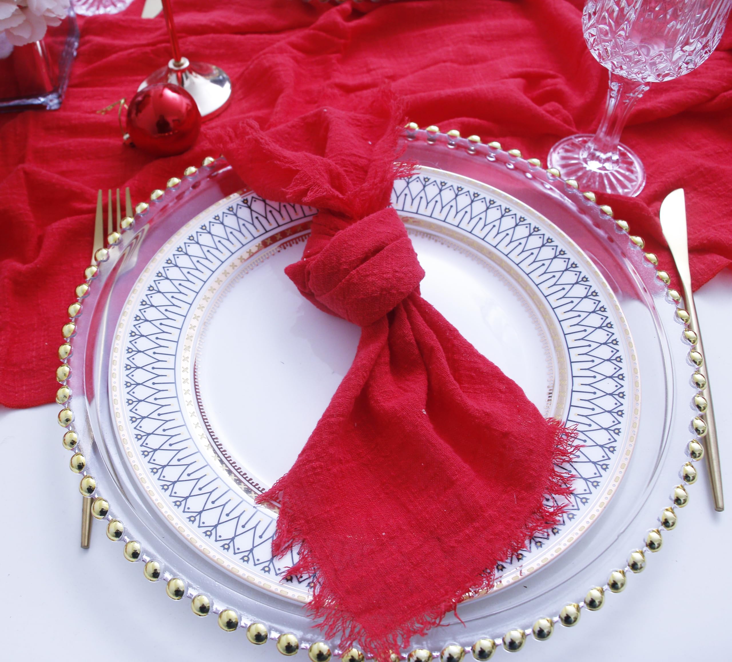 Stoffservietten Mit Fransen - 12 Stück Baumwoll-Servietten Waschbar