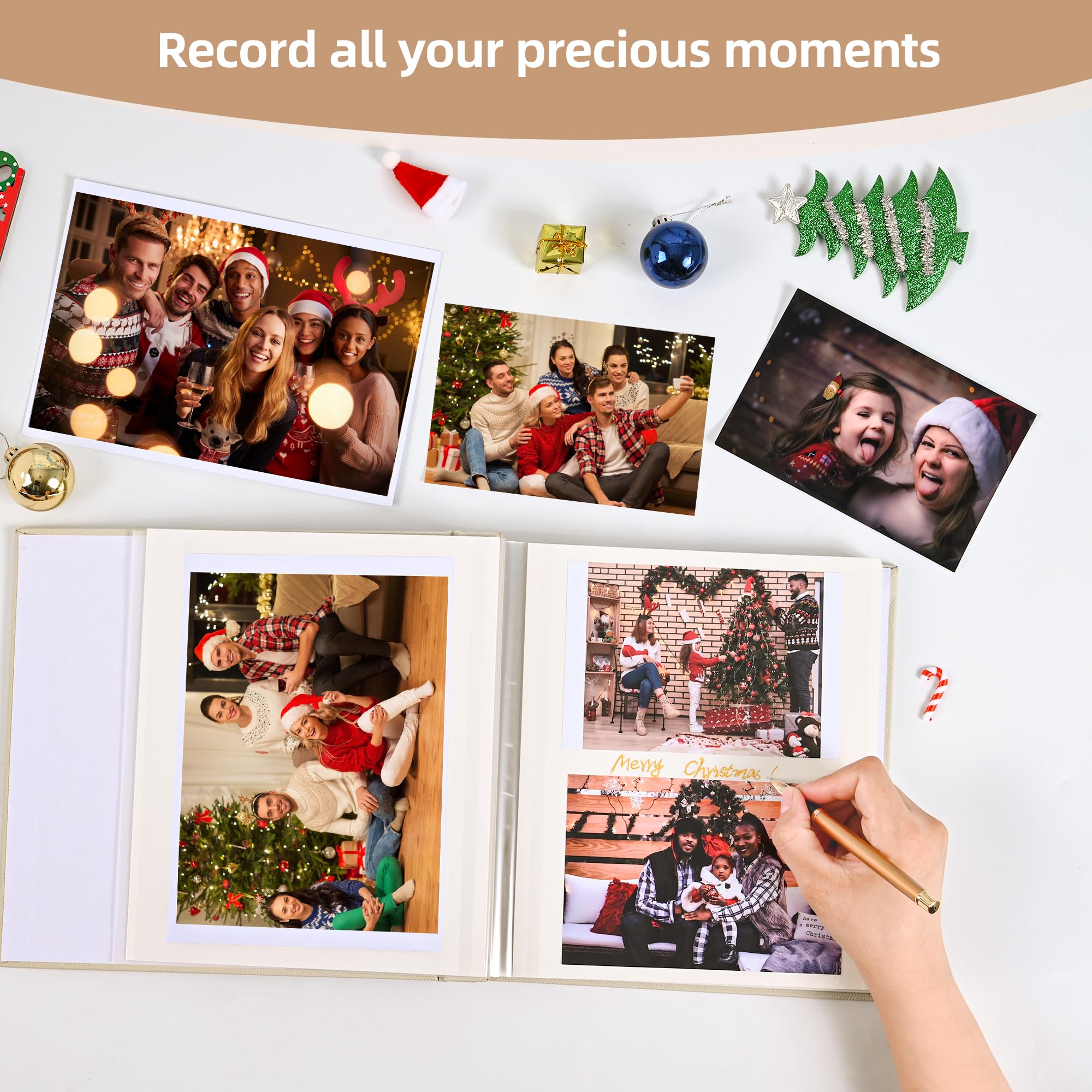 Selbstklebendes Fotoalbum mit 60 Seiten – Bilderalbum für 10 x 15 cm, 12 x 17 cm, 15 x 20 cm, 3 x 5 Fotos, Ledereinband, Scrapbook, Geschenk mit Stift und Werkzeug für Hochzeit, Baby, Familie