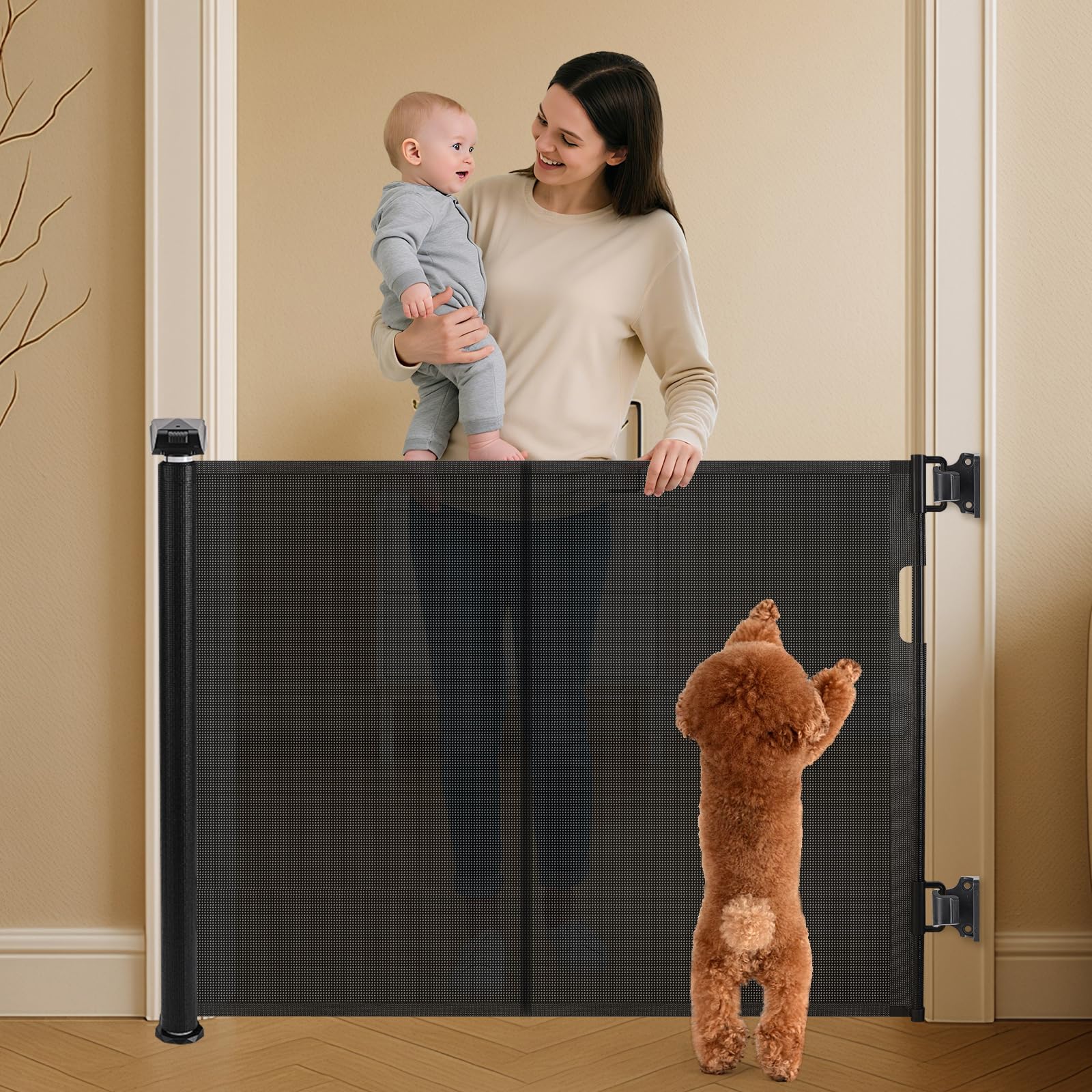 Barrière Sécurité pour Enfant Chien, Barriere de Securite Retractable, avec Renforcement en Fibre de Verre, pour Enfants et Aux Chiens Petits Moyens, Grands, 1.5M