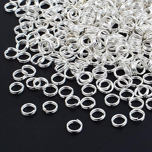 Vista 123 de Aylifu 200 anillos de metal divididos, anillos de salto de doble bucle chapados en níquel de 0.63 pulgadas, pequeños anillos de llavero de cristal