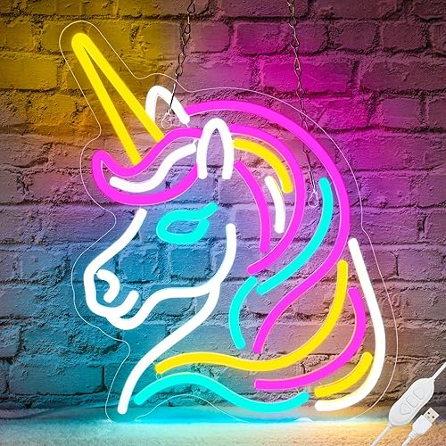 Basaneon Unicorn Neon Sign for Wall Decor, Dimmable Colorful Unicorn