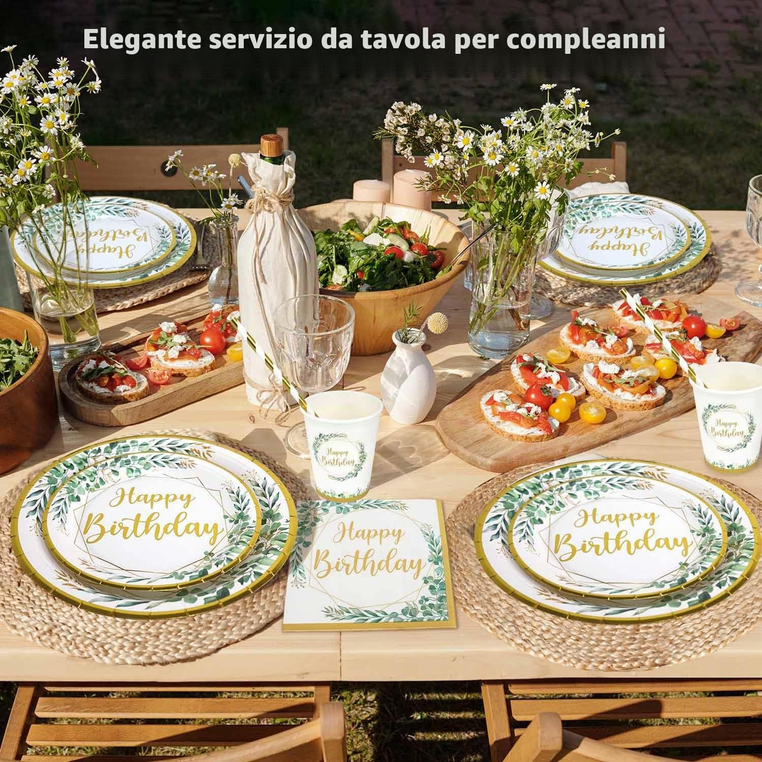 Piatti Compleanno Verde Salvia per 25 Ospiti, 125pcs Piatti di Carta Buon Compleanno Kit toviglie per Feste Bicchieri Tovaglioli Cannucce Verdi Dorato per Decorazioni Ragazzi Ragazze