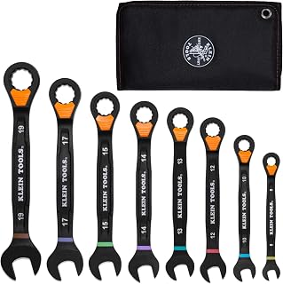 KLEIN TOOLS(クラインツールズ) 69508M メトリックラチェットコンビネーションレンチセット 8本組 スライドロック90歯ラチェット Iビームハンドル 色分けサイズマーキング ロールポーチ収納