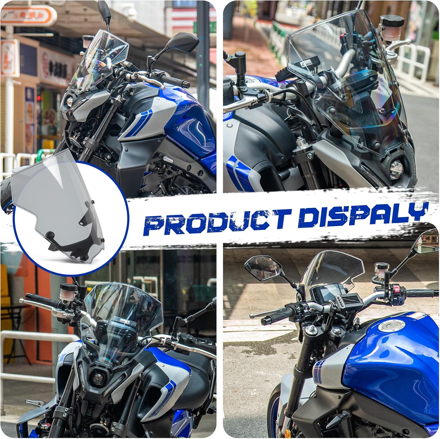 12" Motorcycle Windshield for MT09 MT-09/SP FZ09 2021 2022 2023 Windscreen Front Wind Deflector with Mounting Bracket, Light Smoke