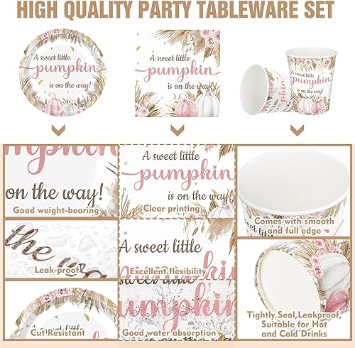 Vista 115 de Hushee Juego de 200 platos florales de papel para baby shower, servilletas, tazas, suministros de fiesta de baby shower, juego de vajilla desechable