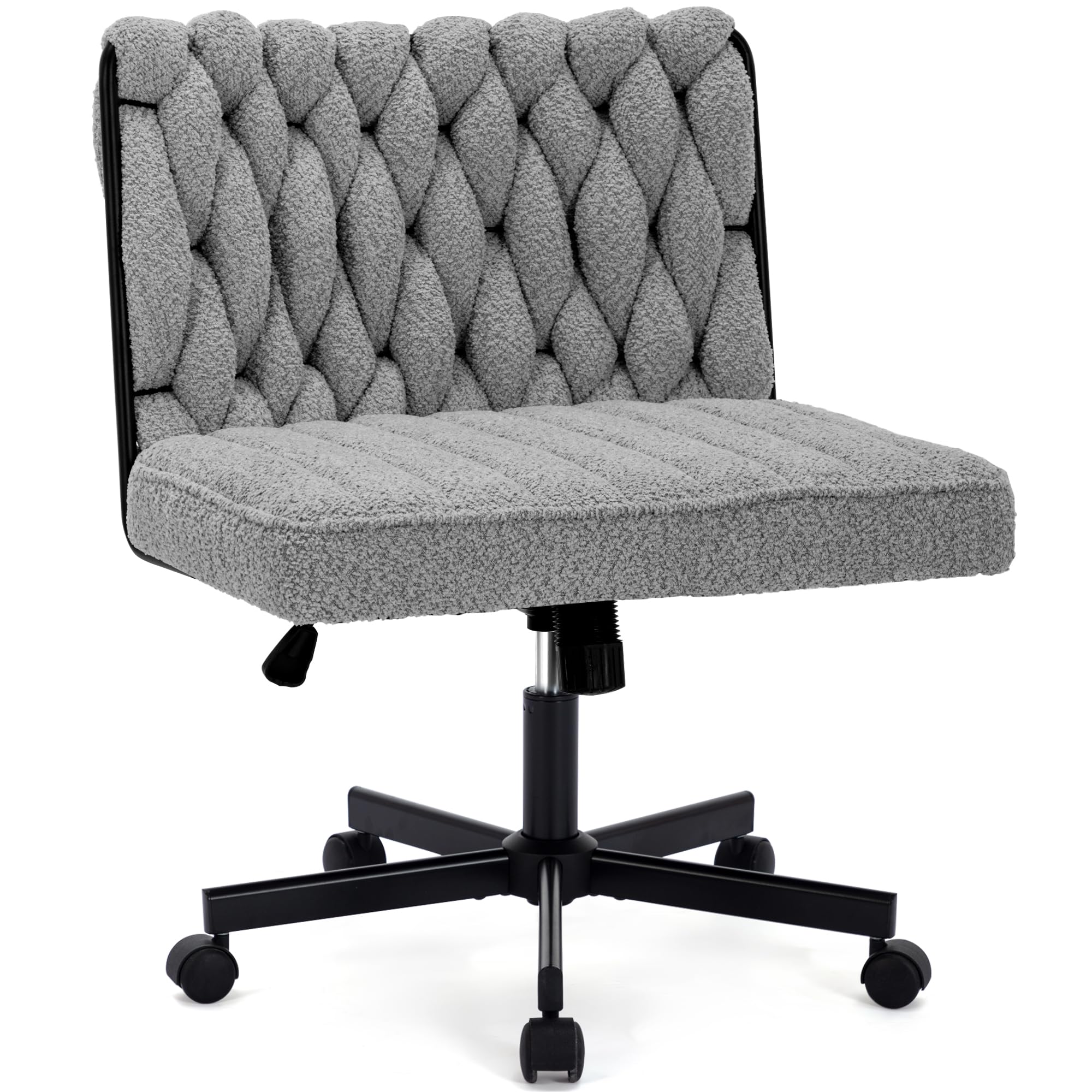 Photo 1 of Criss Cross Legged Office Desk Chair with Wheels, Modern Armless Desk Chair with Wide Seat, Home Office Chair for Work, Meditation, Vanity, Grey Grey With Wheels