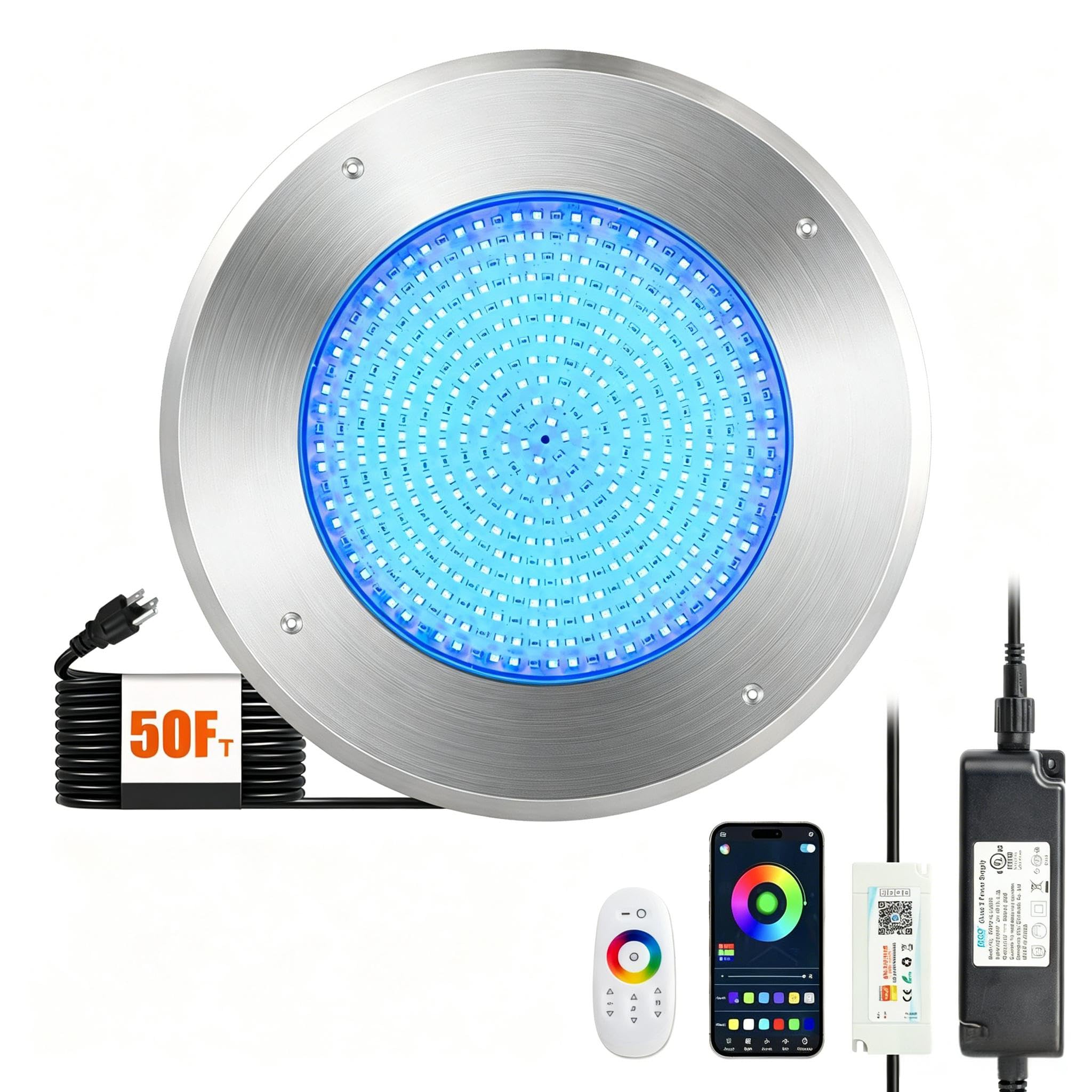 VINGLI - 10" 54W 120V RGBW LED Pool Light with 3 Way Control (APP/Remote/Manual Controller) for Inground Pools, IP68 Waterproof, 50 Cable-image-23