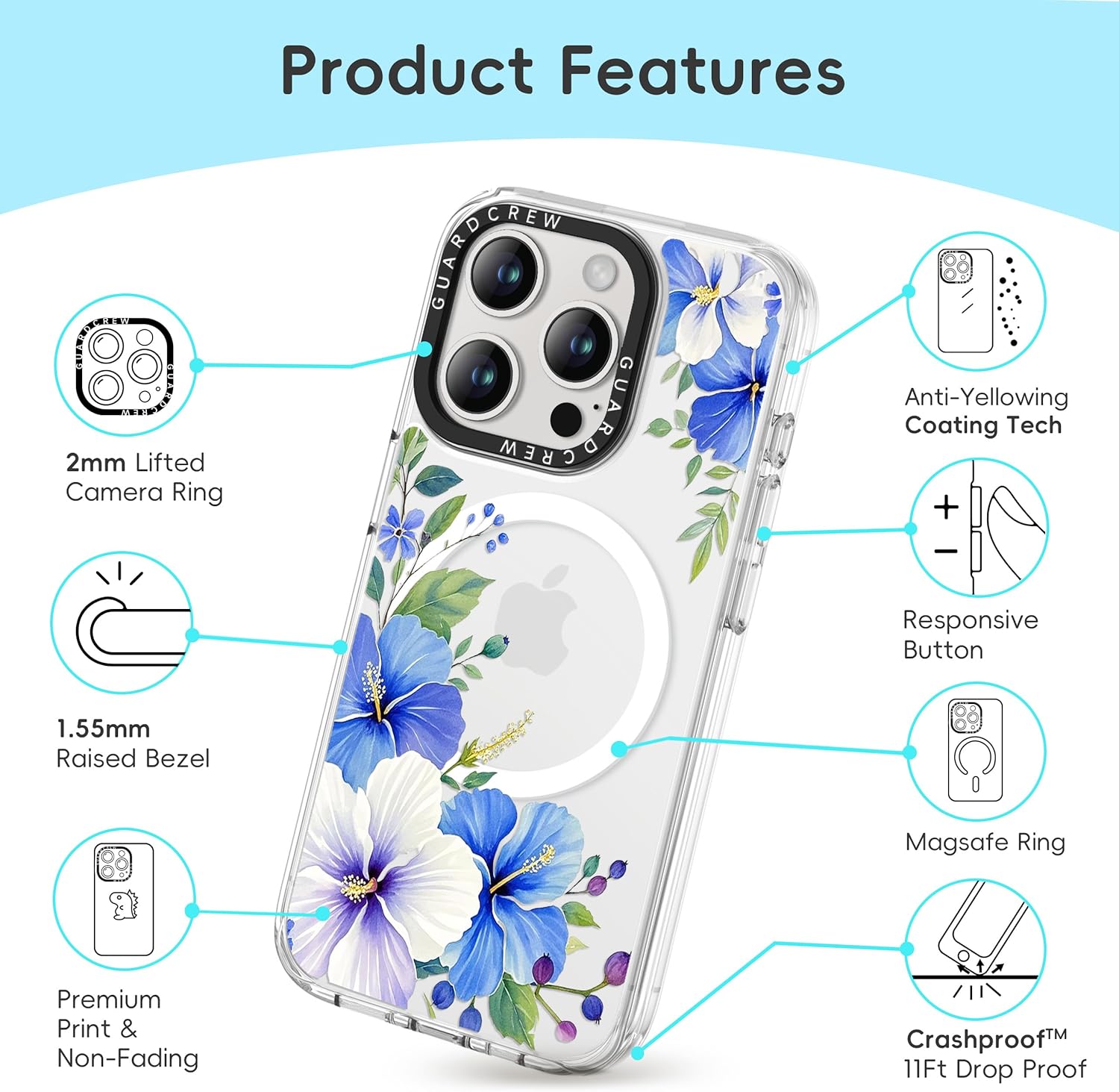 Magnetic for iPhone 16 Pro Max Case, [Hibiscus] Floral Design for Women Girls, [11FT Military-Grade Drop Tested] Compatible with MagSafe, Slim Shockproof Aesthetic Cover, 6.9"
