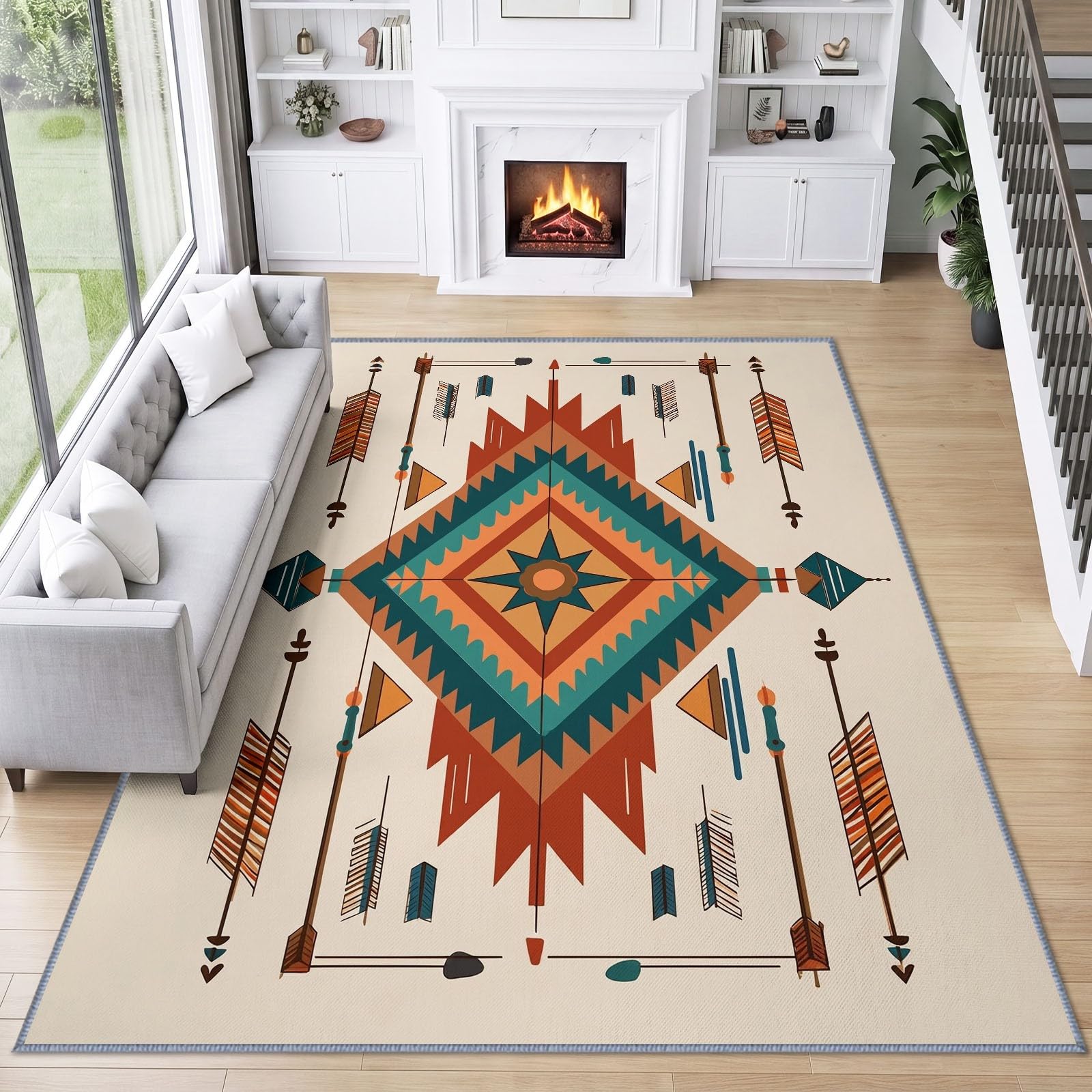 Tappeto da soggiorno pergolato Azteco Freccia 80 x 150 cm Ragazzi Ragazze Adolescenti Western Tappeto da camera 3D stampato flanella lavabile moquette tramonto cucina ufficio