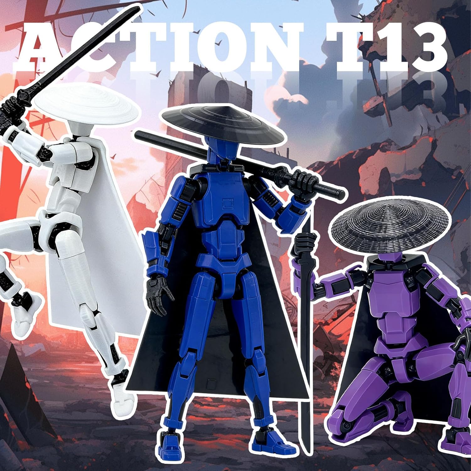 T13 Already Assembled Action Figure Accessories,T13 Multi-Jointed Movable 3D Printed Toys (Black)