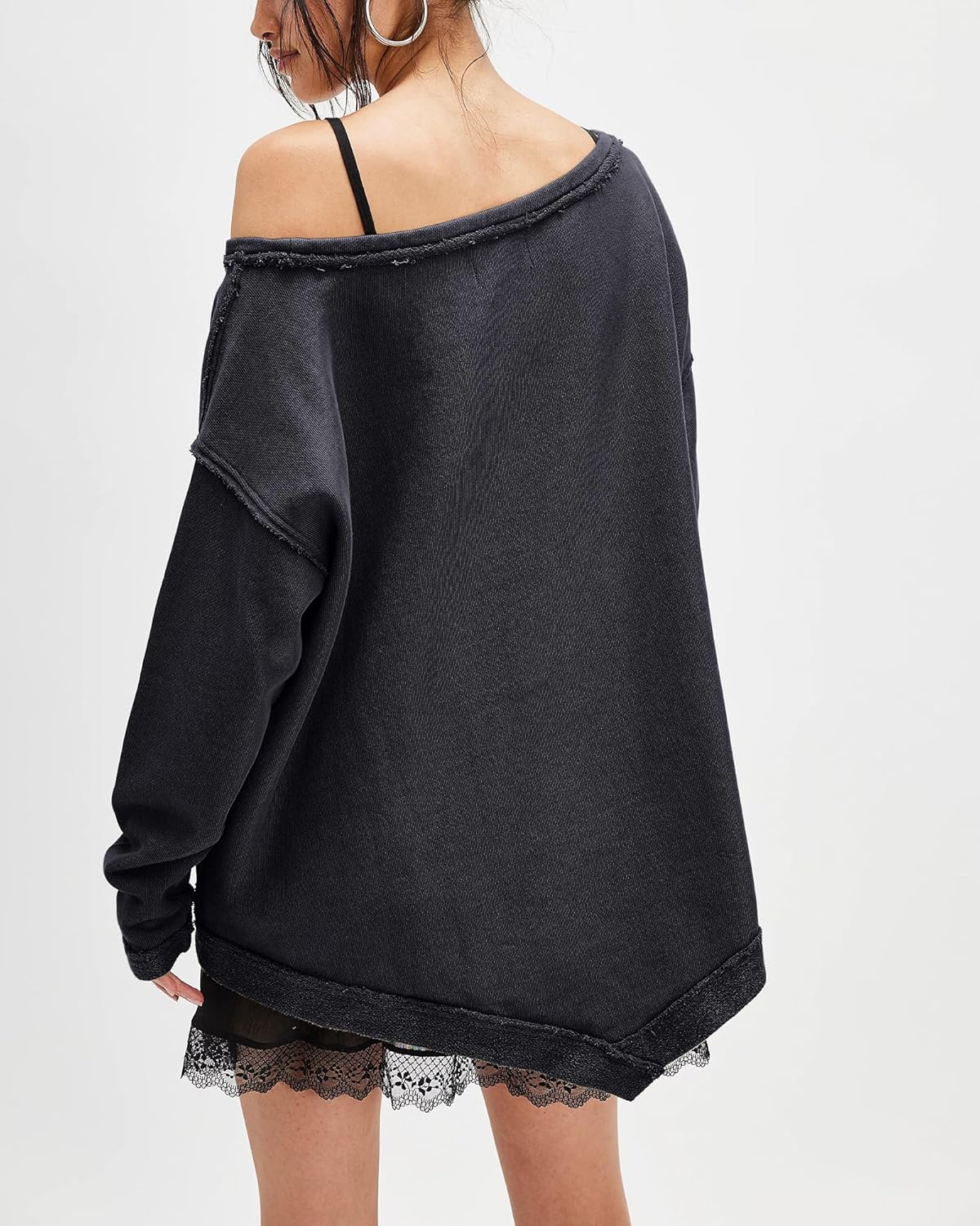 Locachy Women's Oversized Off The Shoulder Sweatshirt Long Sleeve Slouchy Shirt Pullover Tops - Image 4