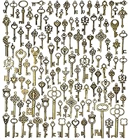 JIALEEY 125PCS Vintage Skeleton Key Charms Antique Bronze - Mixed Heart Crown Shapes for DIY Jewelry Wedding Favors Crafts