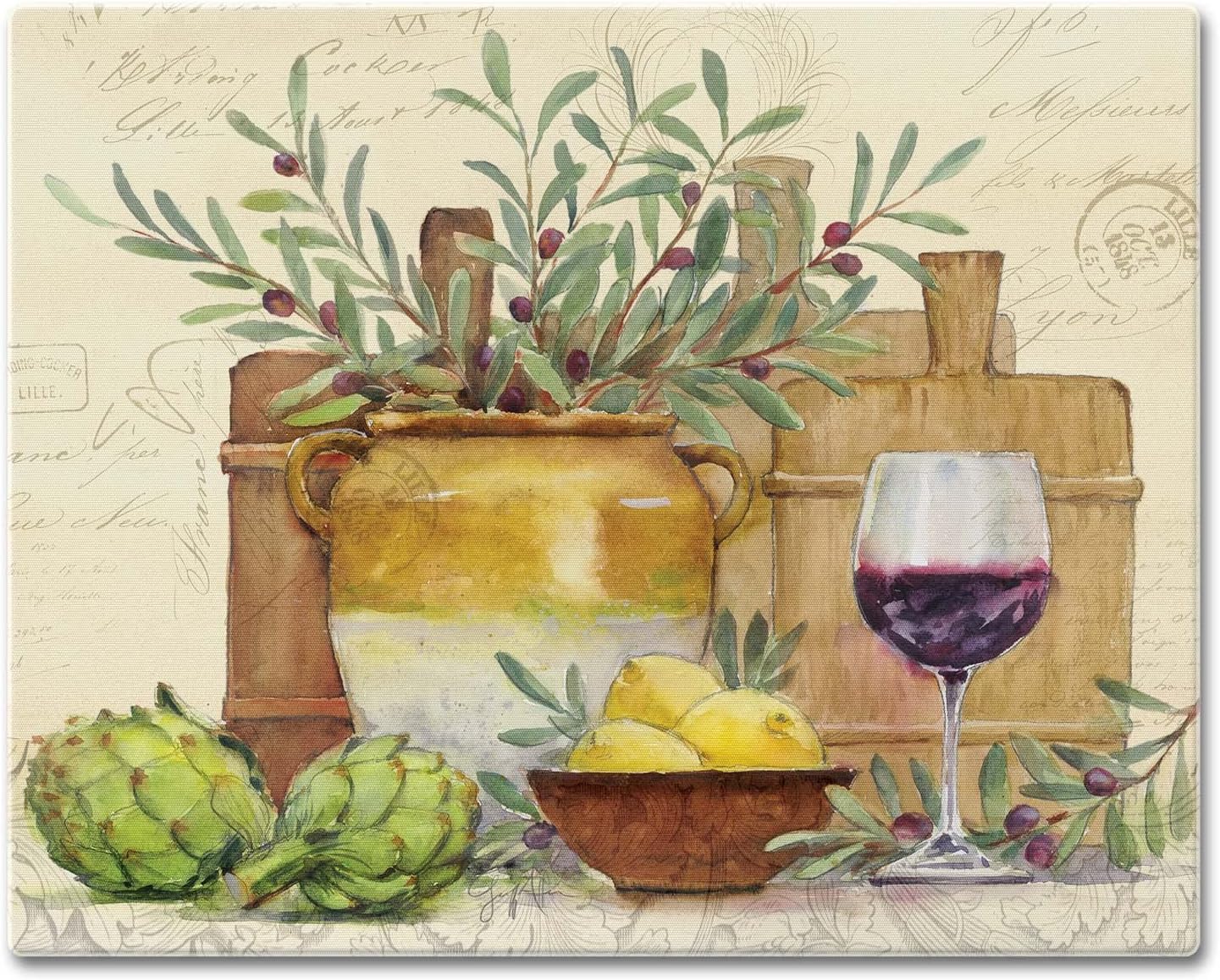 Rustic Wine Tempered Glass Cutting Board with Non-Slip Feet