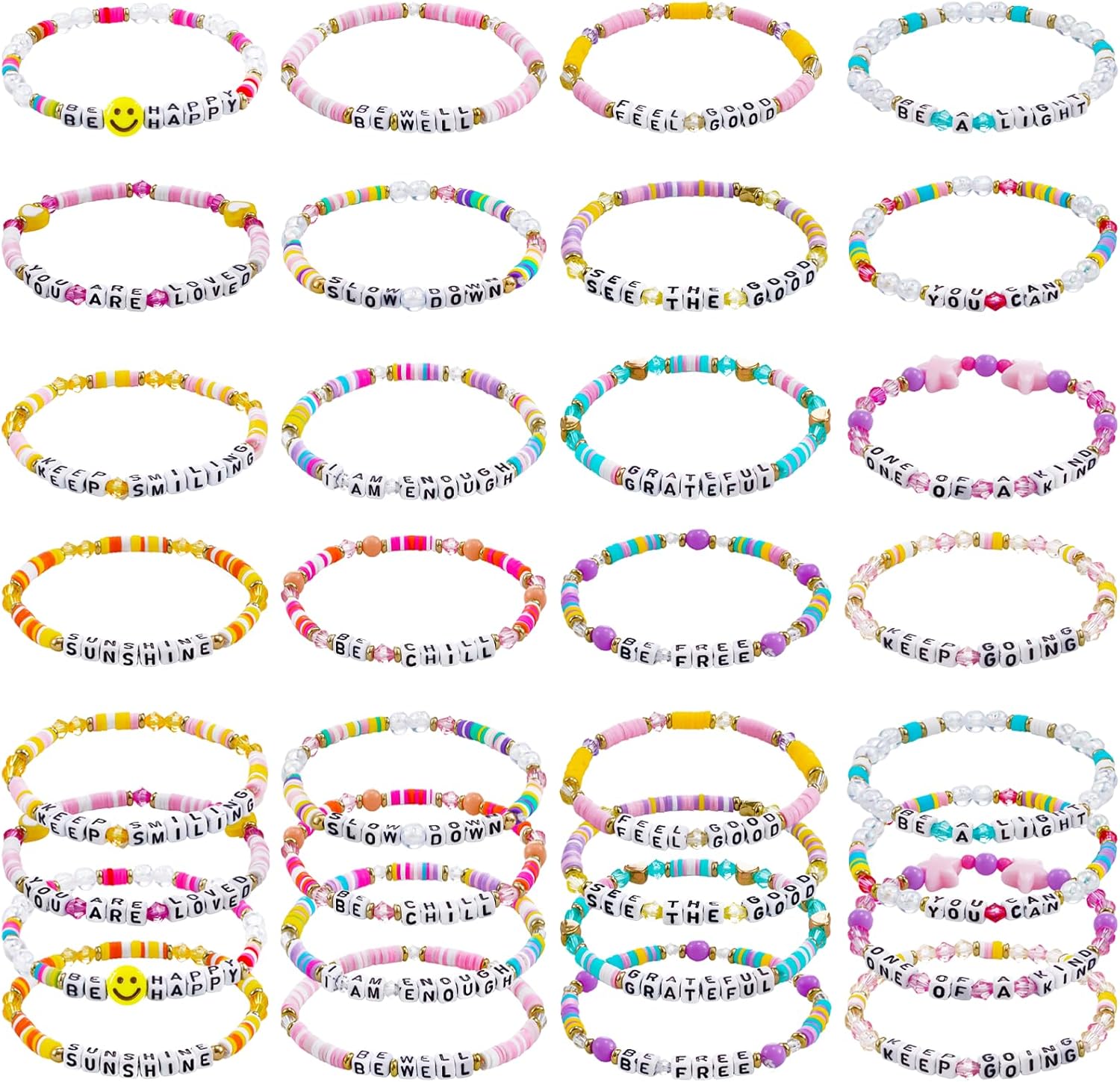64 Pcs Inspirational Friendship Bracelets Bulk Easter Adjustable Colorful Motivational Beaded Bracelets Encourage for Women Men Friendsgiving Gifts Home Office Party Supplies