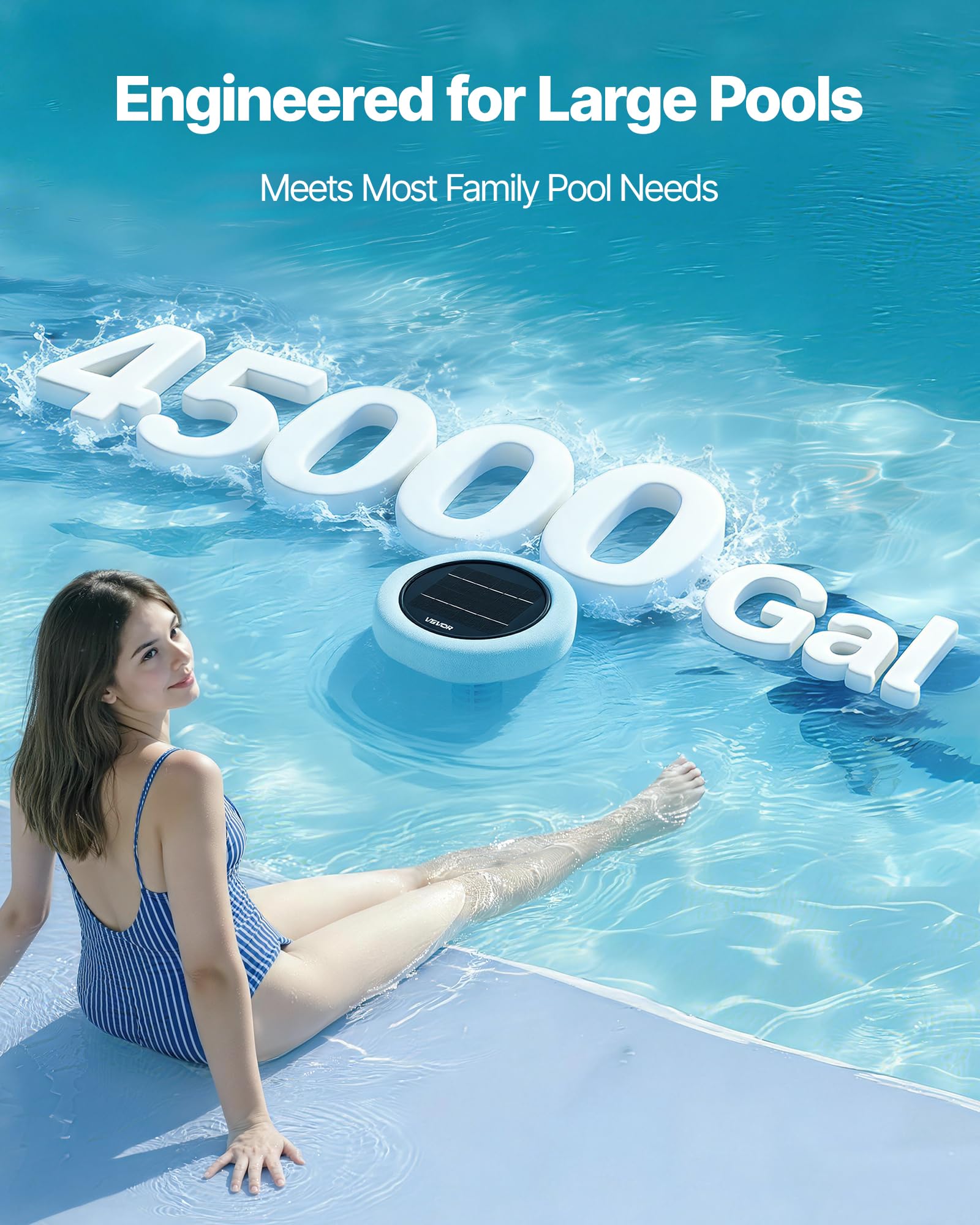 VEVOR Solar Pool Ionizer, Hexagon Copper Pool Ionizer Up to 45000 Gal, Floating Automatic Water Cleaner and Purifier, Chlorine Free Water, with Copper Anode, Spring, Brush and Filter for Pools & Spas - 4